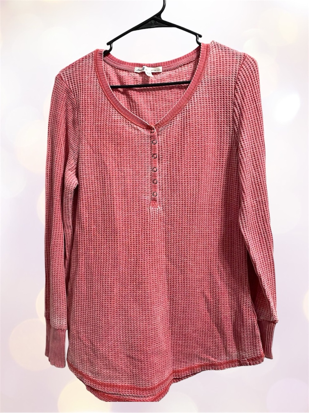 Seven7 Faded Dusty Rose Waffle Three Button Henley Long Sleeve Top size M